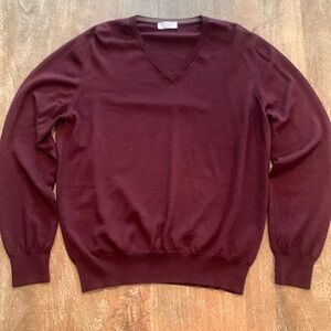 Gran Sasso Size 52 Wool/Silk V-Neck Sweater in Burgundy